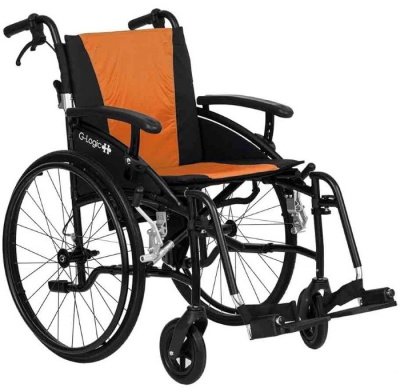 Excel G-Logic Lightweight Self Propelled Wheelchair 16'' Black Frame and Orange Upholstery Slim Seat